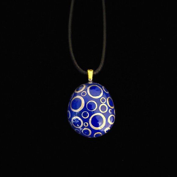 Hand Painted Dot Art Pendant, Cobalt and Gold - Picture 1 of 14
